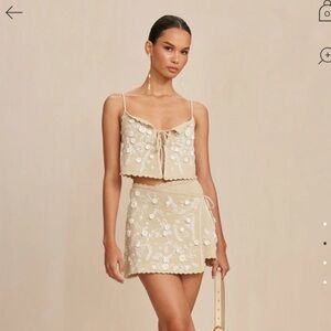 Cult Gaia Tilda Knit Skirt with hand crocheted floral detailing- Never worn XS